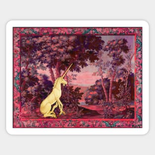 UNICORN IN WOODLAND LANDSCAPE AMONG GREENERY AND TREES Pink Blue Hues Sticker